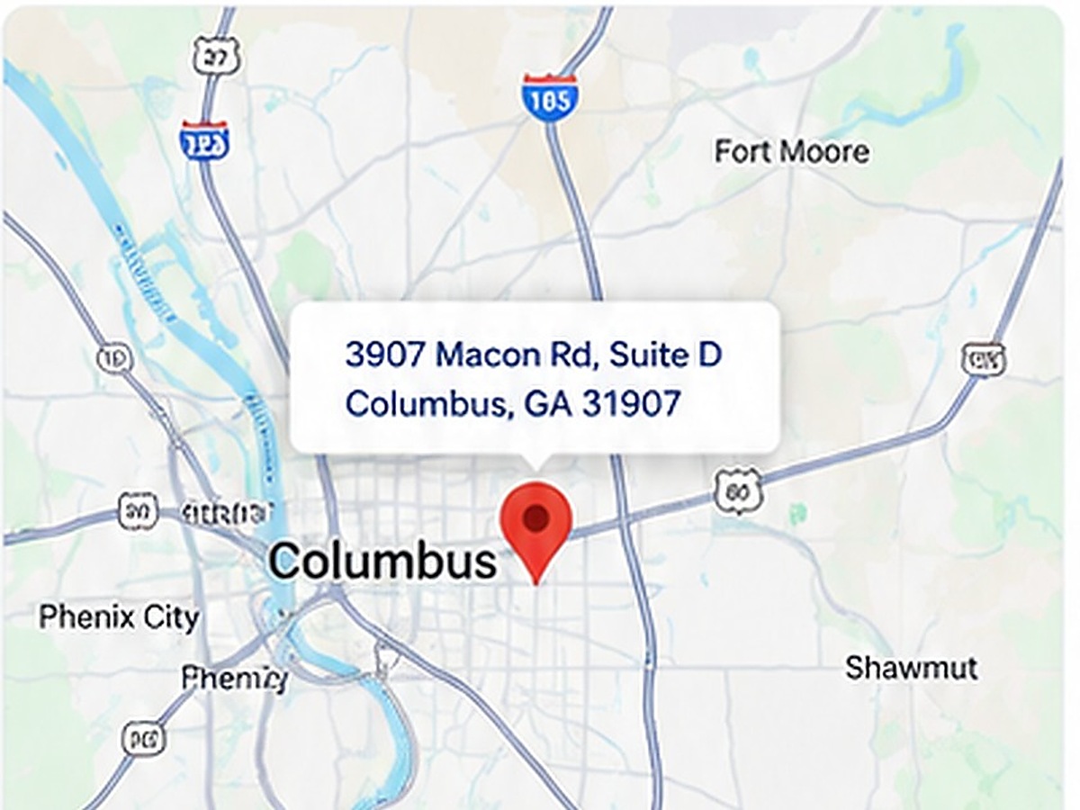 Map showing the A Time To Care Nursing Services office location in Columbus, Georgia